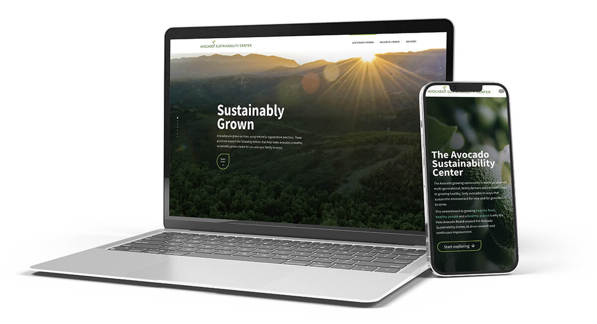 Avocado Sustainability Center website on mobile and laptop